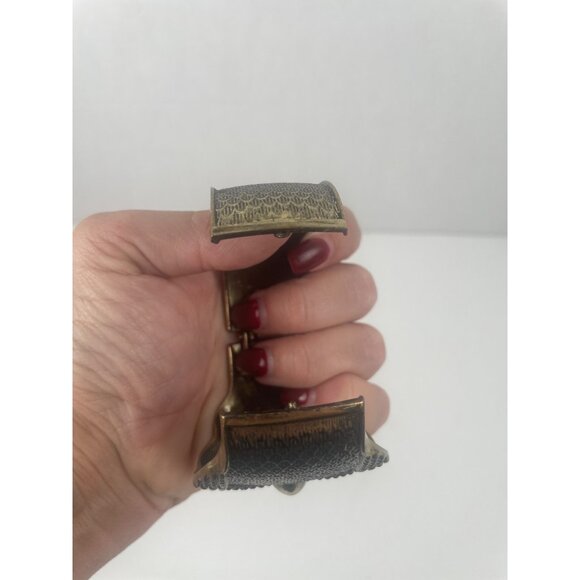 Brass Owl Cuff Bracelet With Black Stone Eyes Retro Statement Piece Unique - Picture 7 of 13